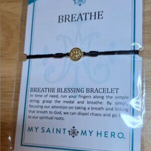 My Saint My Hero "Breathe Blessing Bracelet" Black & Gold St. Benedict Medal NWT